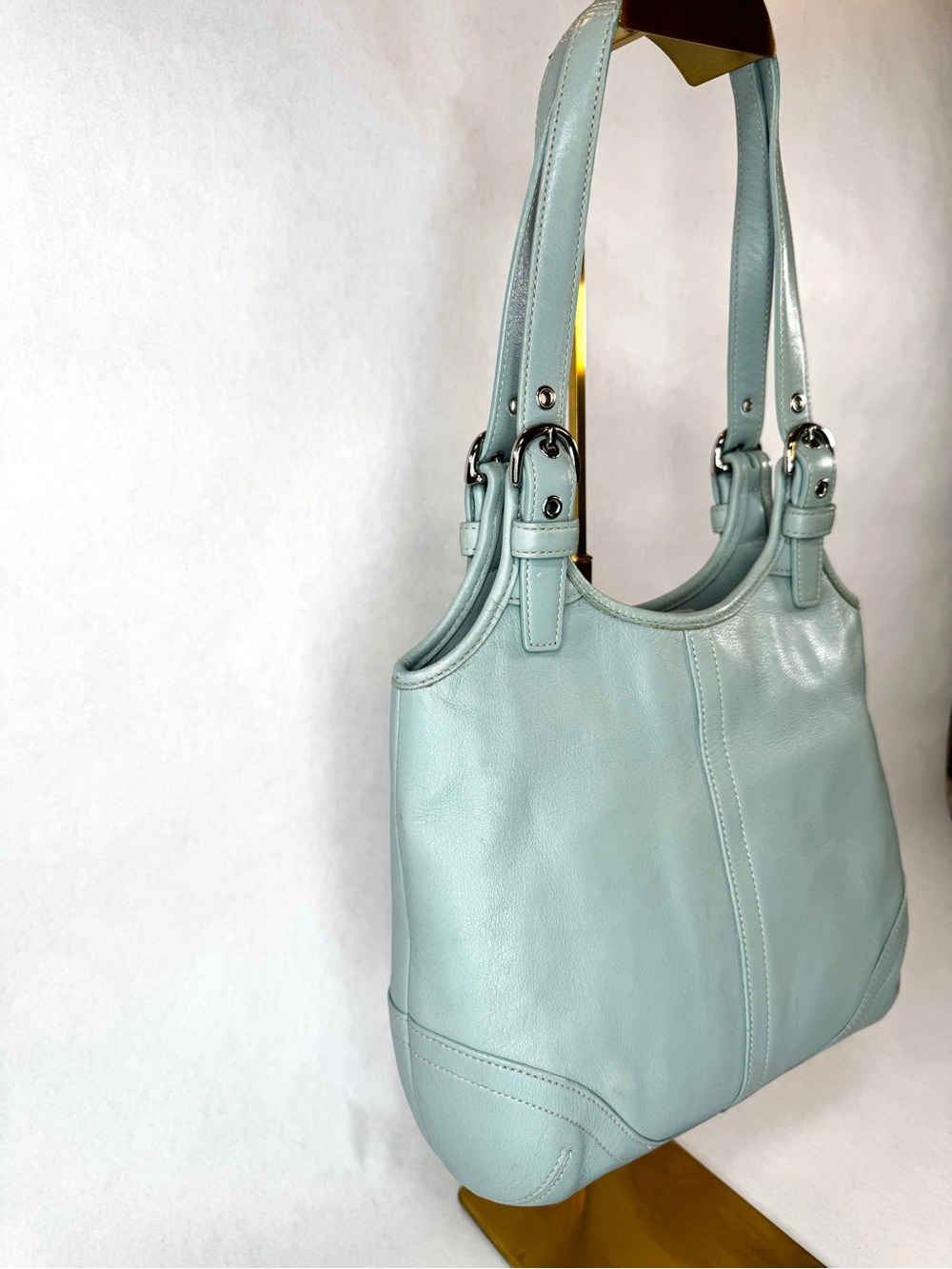 Vintage Coach Soho Slim Shoulder Bag 4983 Light Blue Leather Y2K Hobo Purse - Picture 2 of 12